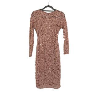 NWT Marina Sequin Lacy Lined Pink Long Sleeve Dress